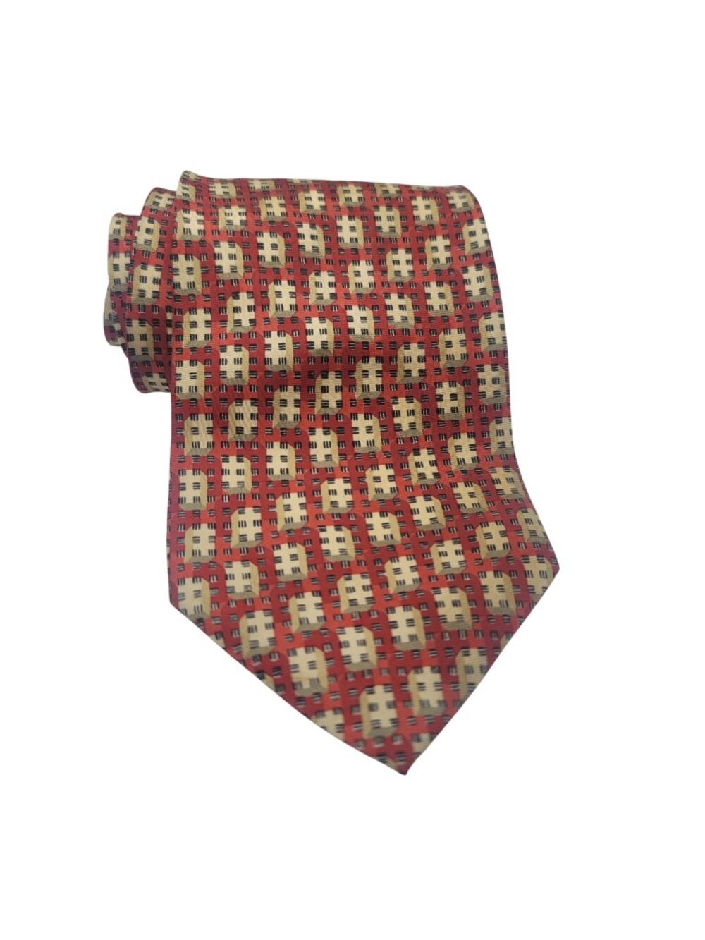 Ungaro Paris Red & Beige Geometric Silk Tie Made In Italy